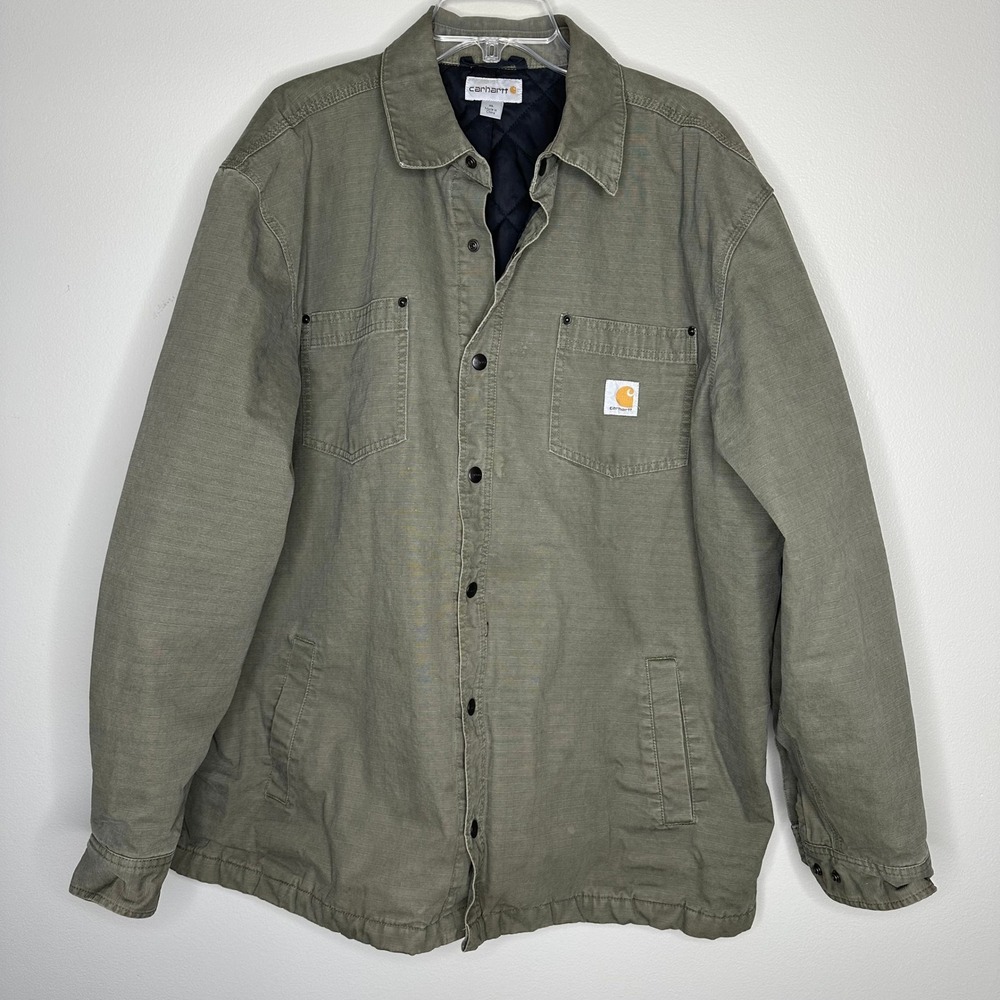 Carhartt Hubbard Quilt Lined Shirt Jac Olive Green Canvas 101466 316 Mens XL